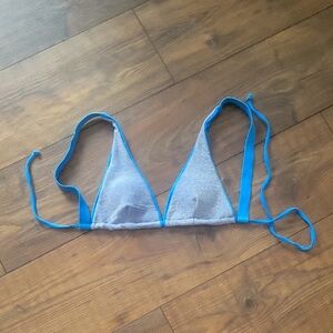 Triangle Blue Silver Glitter Bikini Top, Size Small